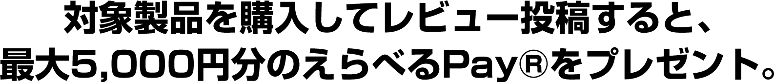 対象製品を購入してレビュー投稿すると、 最大5,000円分のえらべるPay®をプレゼント。